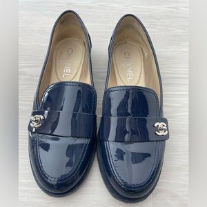 Chanel Patent Leather Loafers with Interlocking CC Logo By Karl Lagerfeld